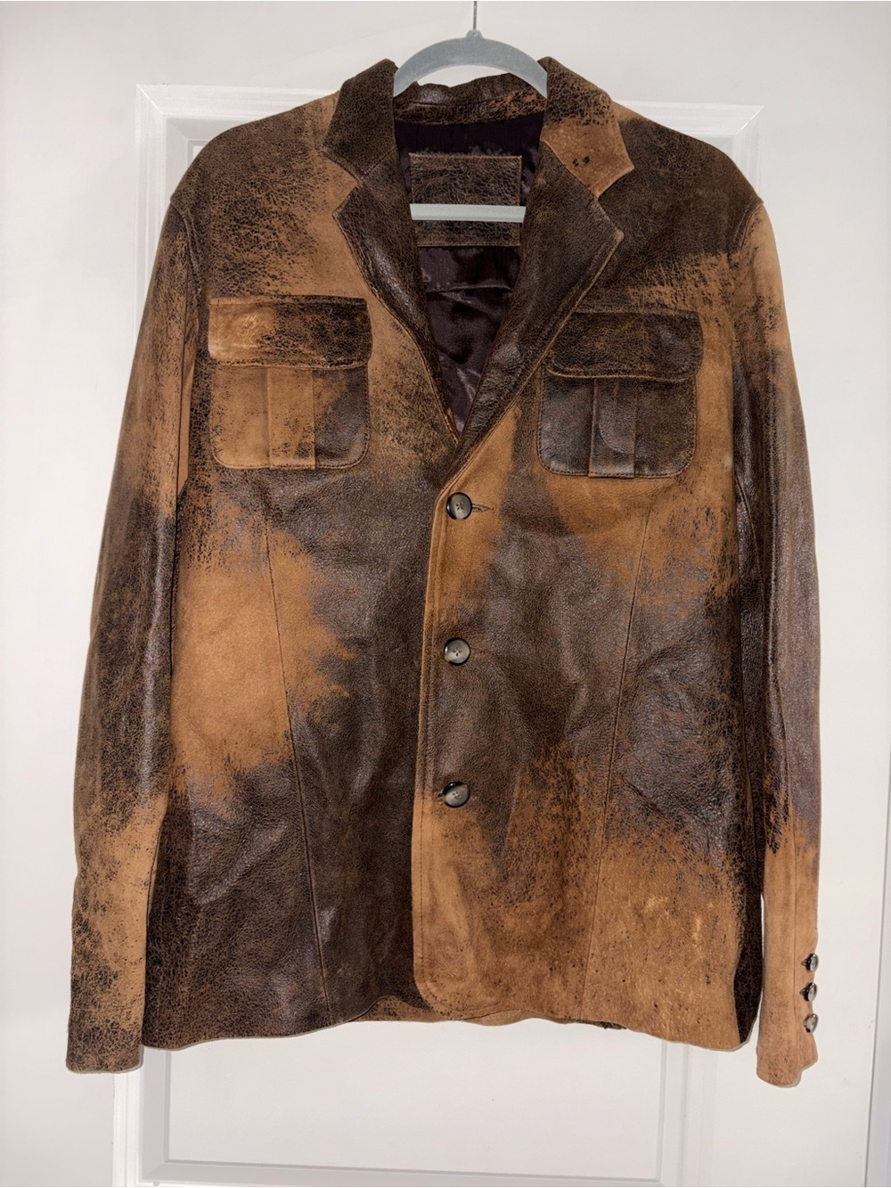 Unisex Bespoke Custom Brown/Caramel Eroded Soft Leather Suede Blazer